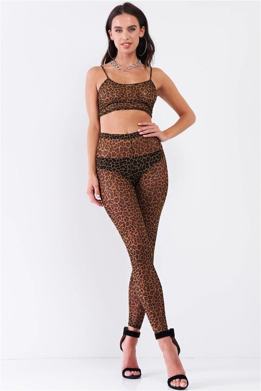 Leopard Sheer Top & Leggings Set