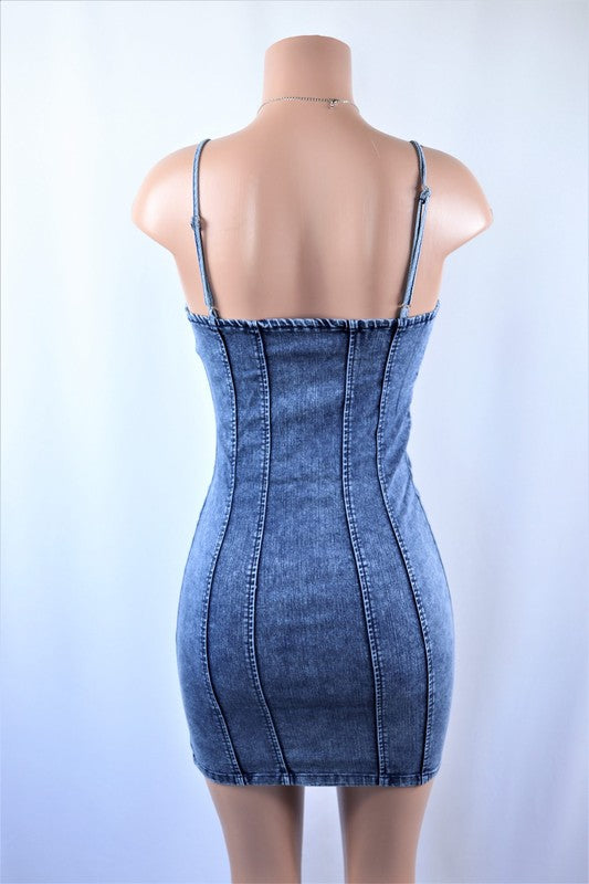 Denim zipper mini dress