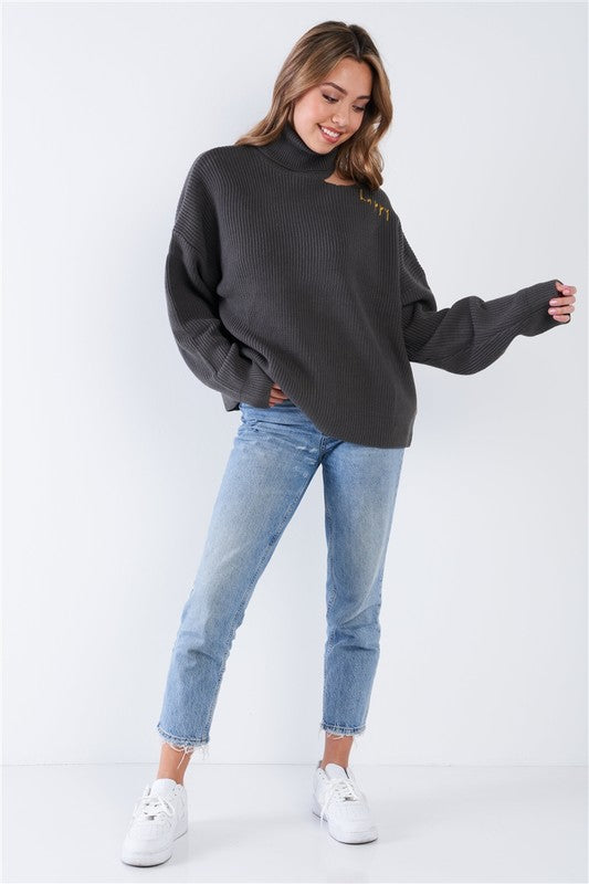 Turtleneck Oversized Dolman Sleeves Knit Sweater