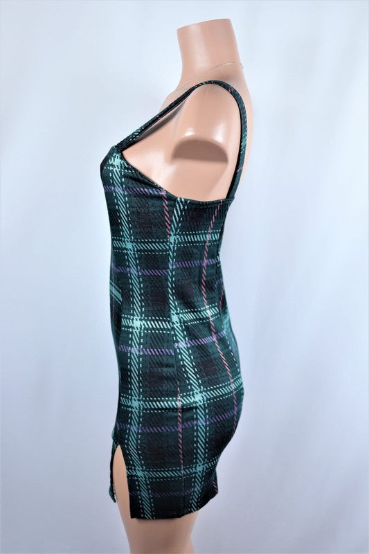 Plaid mini dress with slit