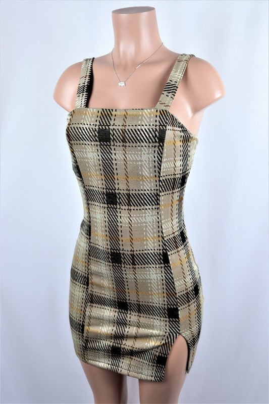 Plaid mini dress with slit