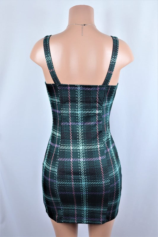 Plaid mini dress with slit