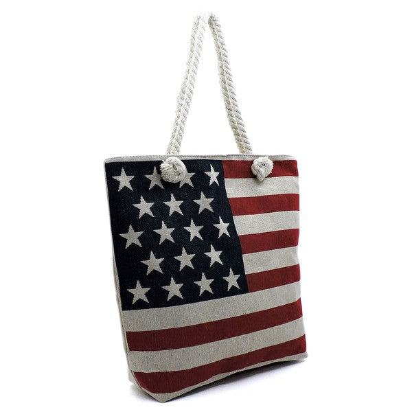 US Flag Canvas Beach Tote