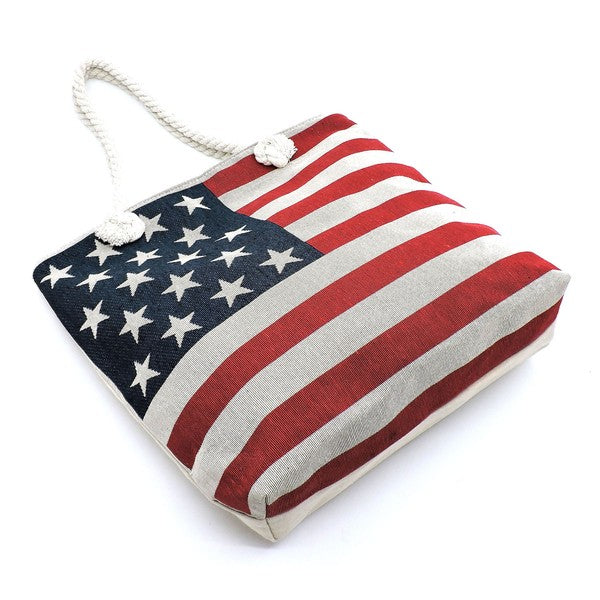 US Flag Canvas Beach Tote