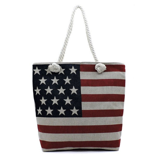 US Flag Canvas Beach Tote