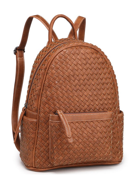 Woven backpack purse for women camel