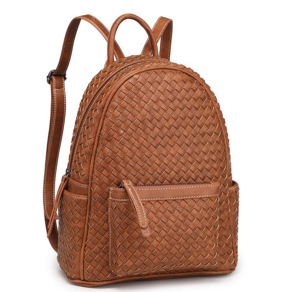 Woven backpack purse for women camel