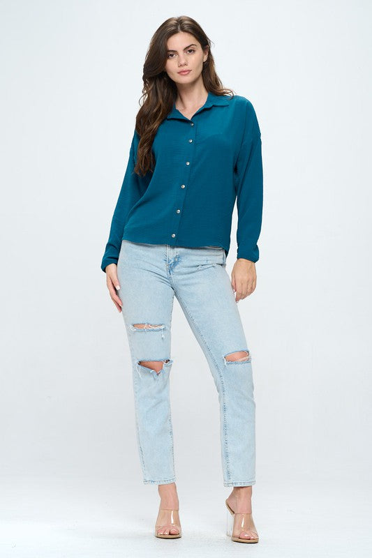 Button down collared long sleeve blouse - Touch Me Textures