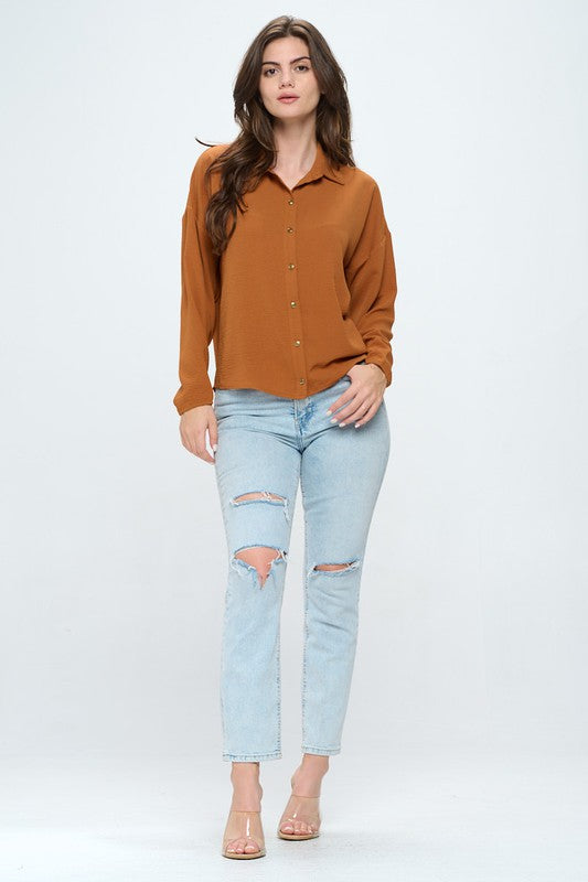 Button down collared long sleeve blouse - Touch Me Textures