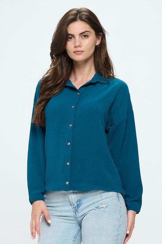 Button down collared long sleeve blouse - Touch Me Textures