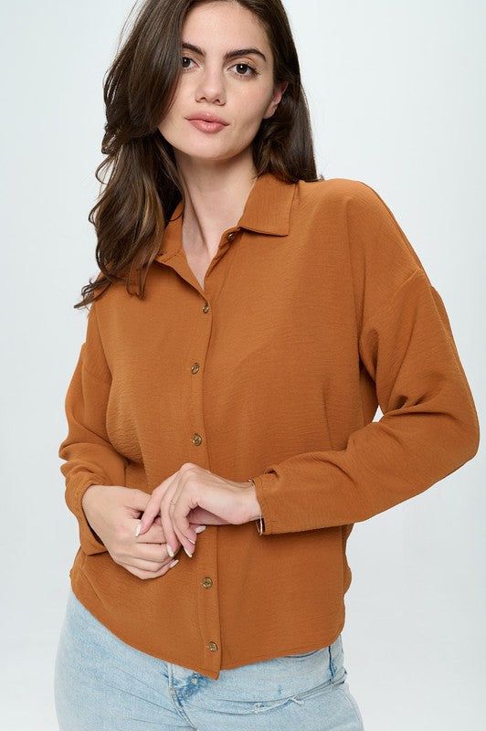 Button down collared long sleeve blouse - Touch Me Textures