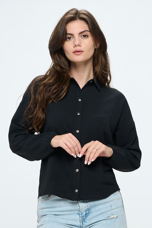 Button down collared long sleeve blouse - Touch Me Textures