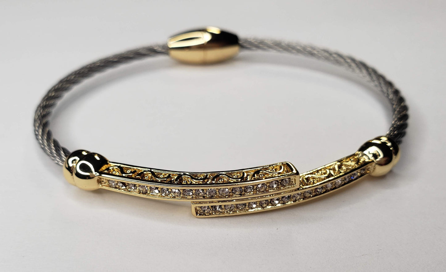 Pave Rhinestone Gold Bars Cable Magnetic Bracelet - Touch Me Textures