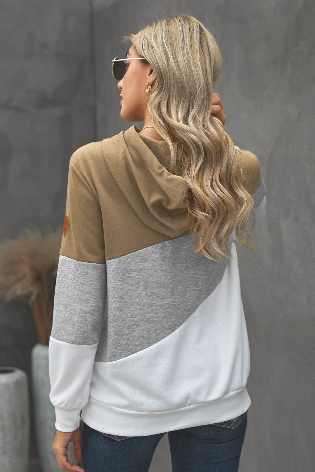 Full Size Range Color Block Cowl Neck Hoodie - Touch Me Textures