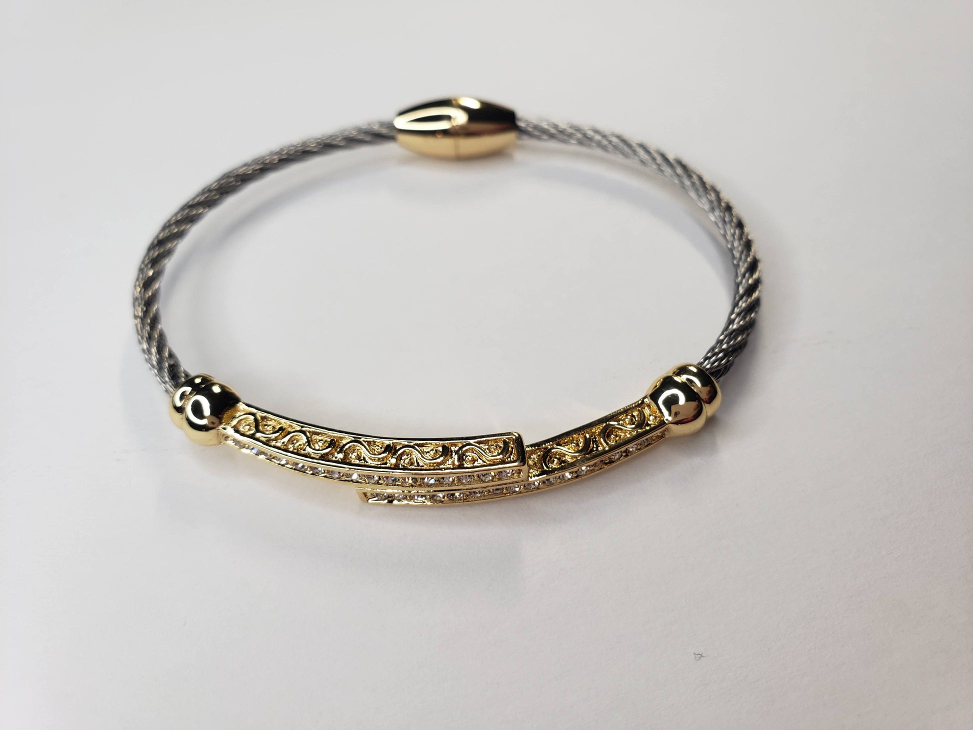 Pave Rhinestone Gold Bars Cable Magnetic Bracelet - Touch Me Textures