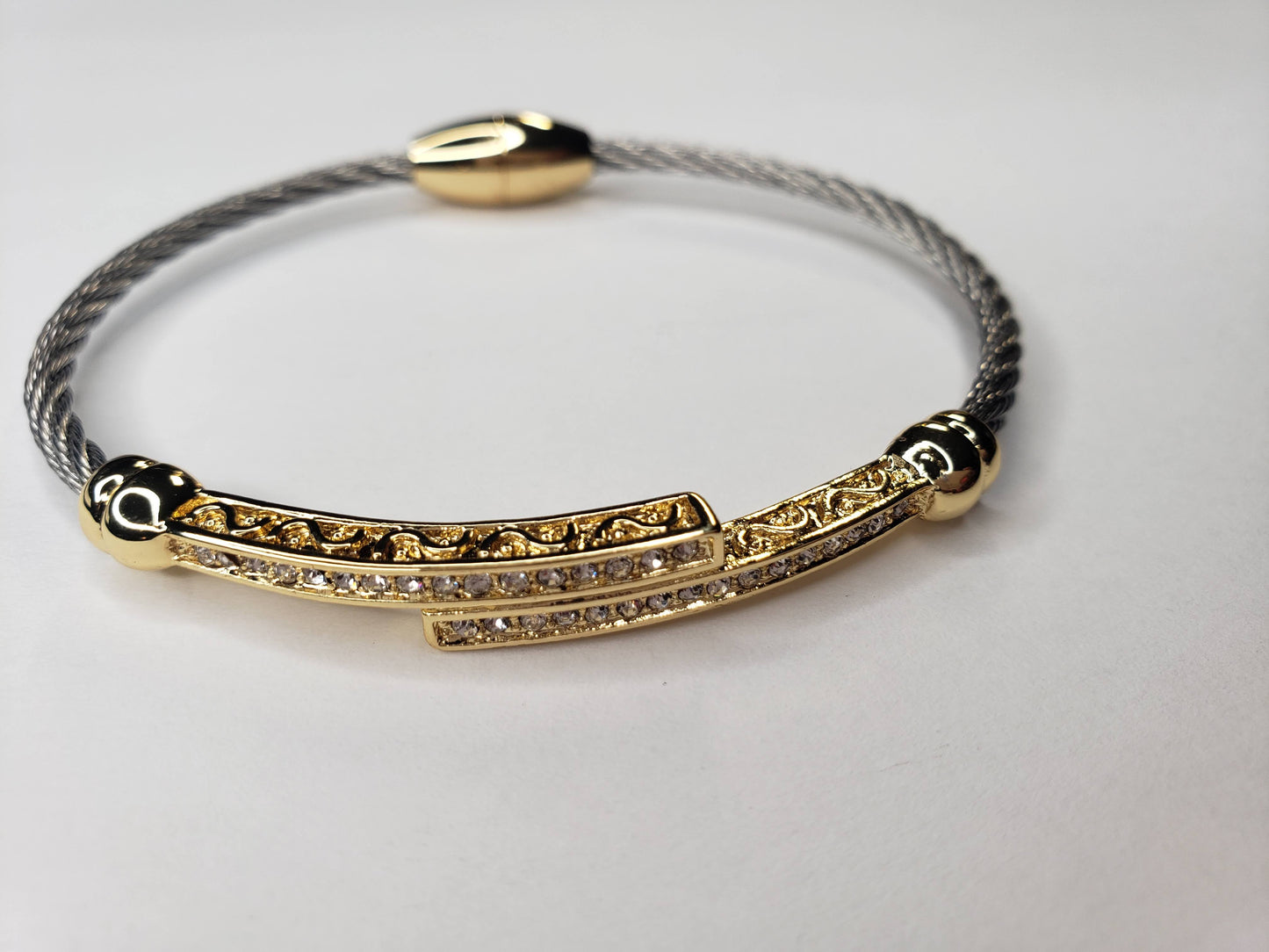 Pave Rhinestone Gold Bars Cable Magnetic Bracelet - Touch Me Textures