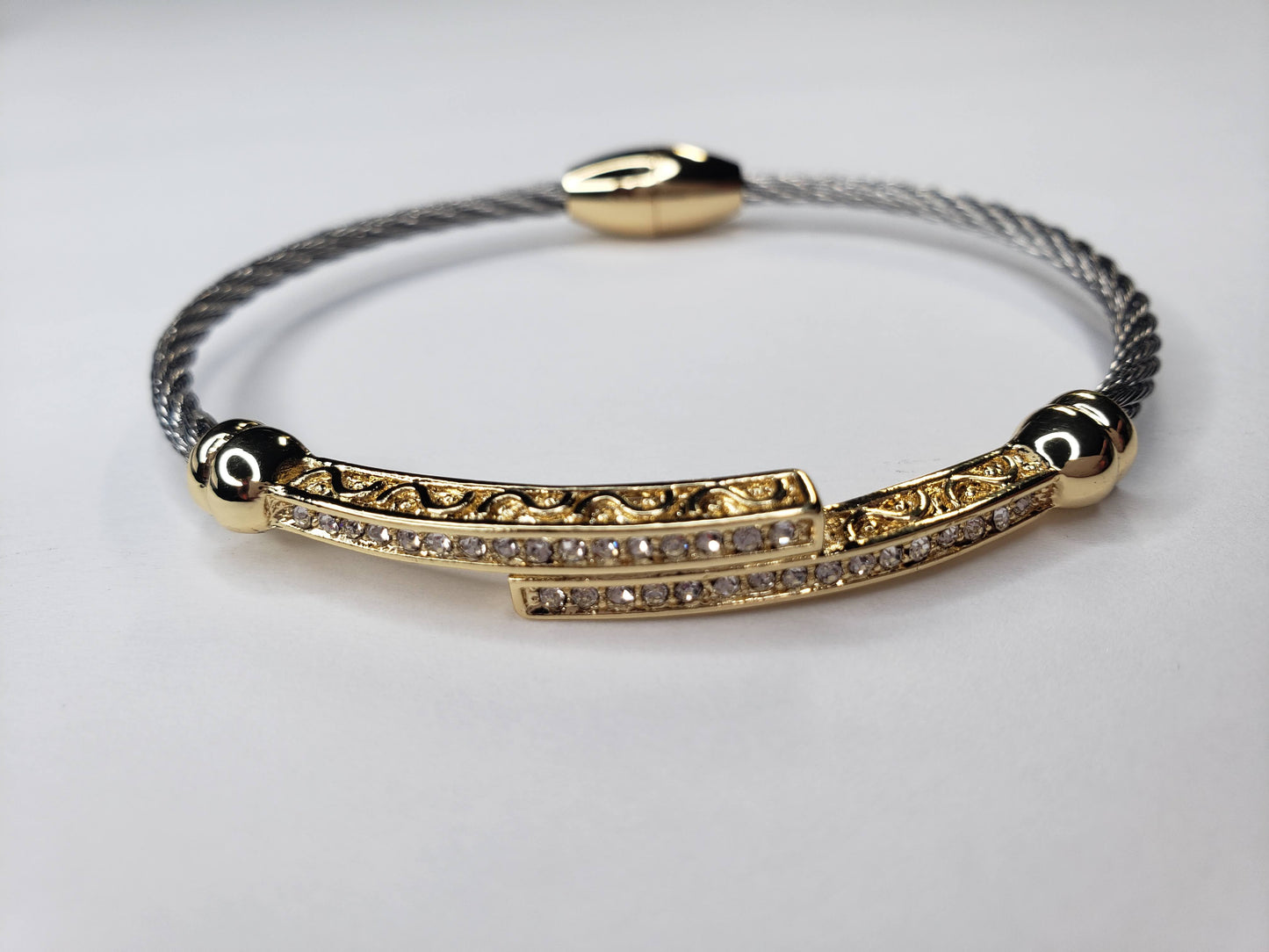 Pave Rhinestone Gold Bars Cable Magnetic Bracelet - Touch Me Textures