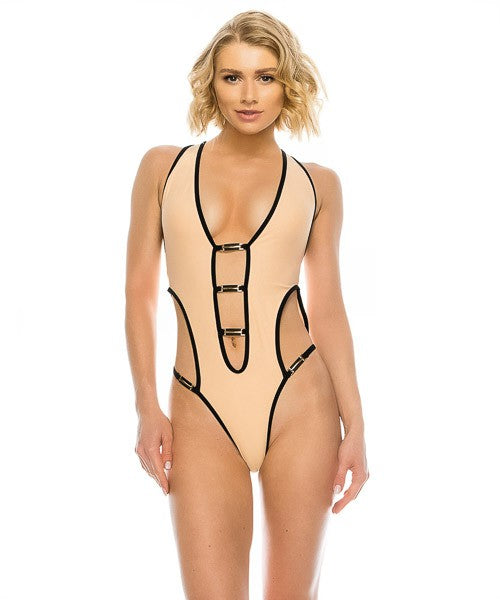 SEX CUT OUT ONE PEICE TWO TONE SWIMSUIT