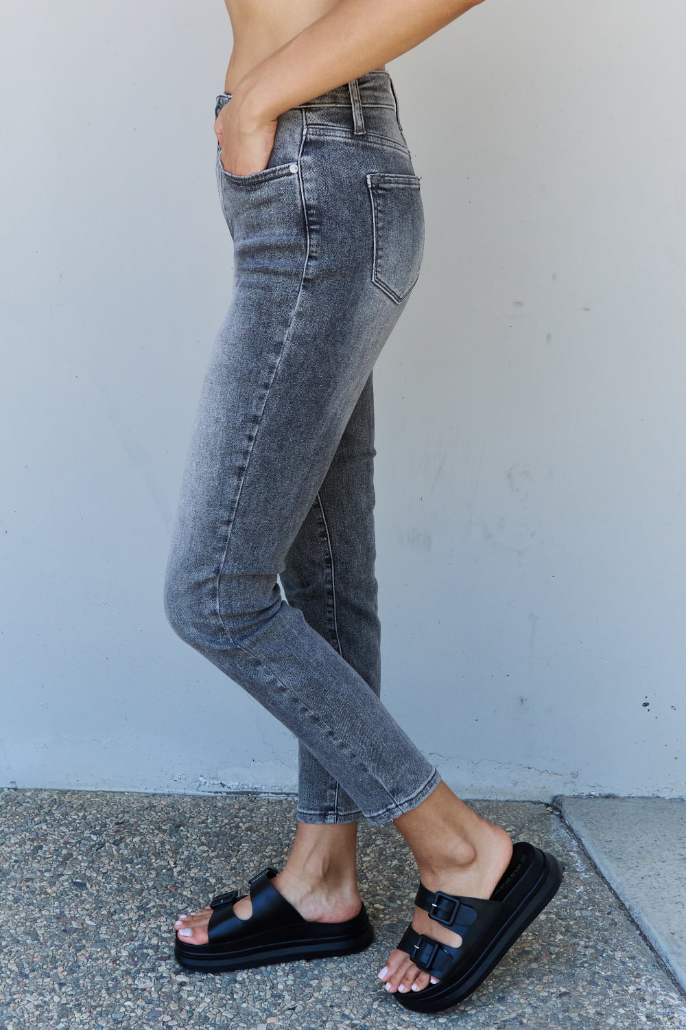 Judy Blue Racquel Full Size High Waisted Stone Wash Slim Fit Jeans - Touch Me Textures