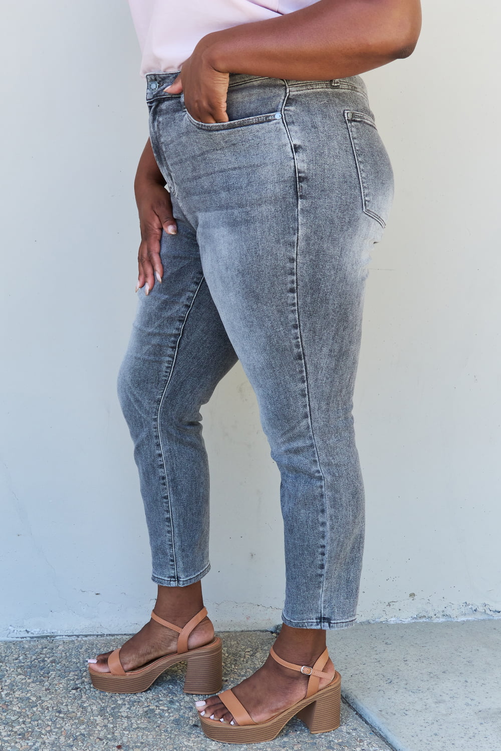 Judy Blue Racquel Full Size High Waisted Stone Wash Slim Fit Jeans - Touch Me Textures