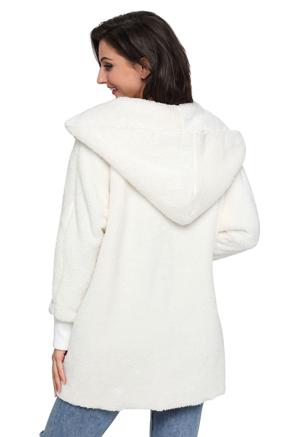 Soft Fleece Hooded Open Front Coat - Touch Me Textures