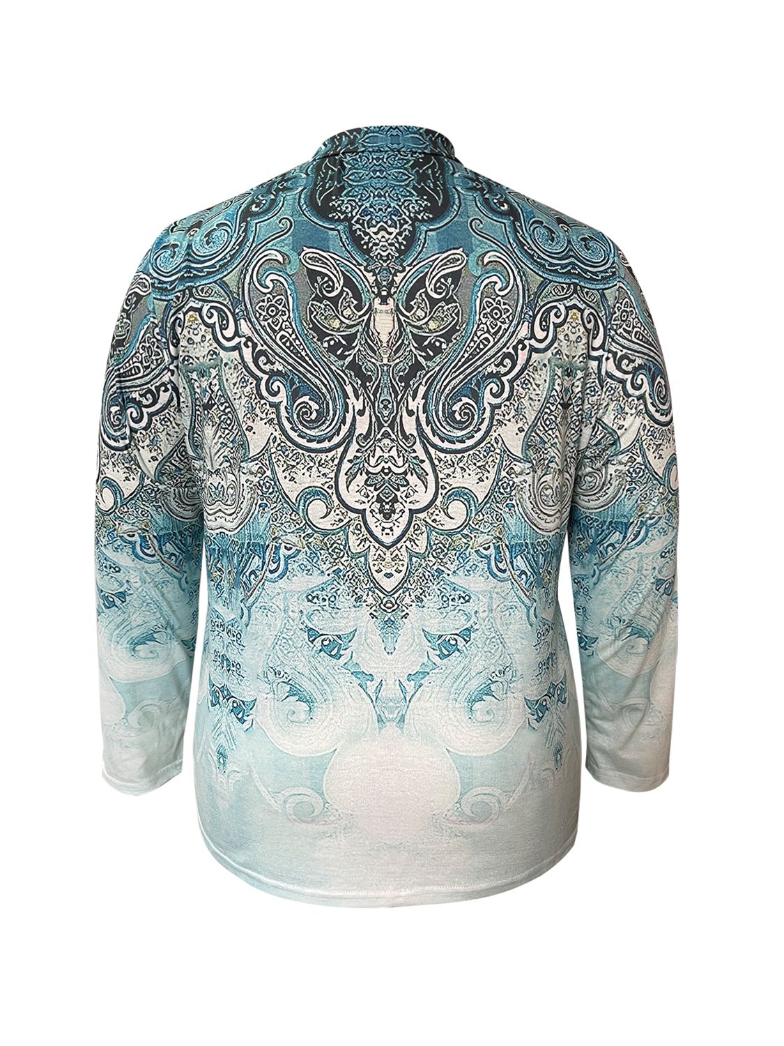 Plus Size Printed Button-Up Long Sleeve T-Shirt