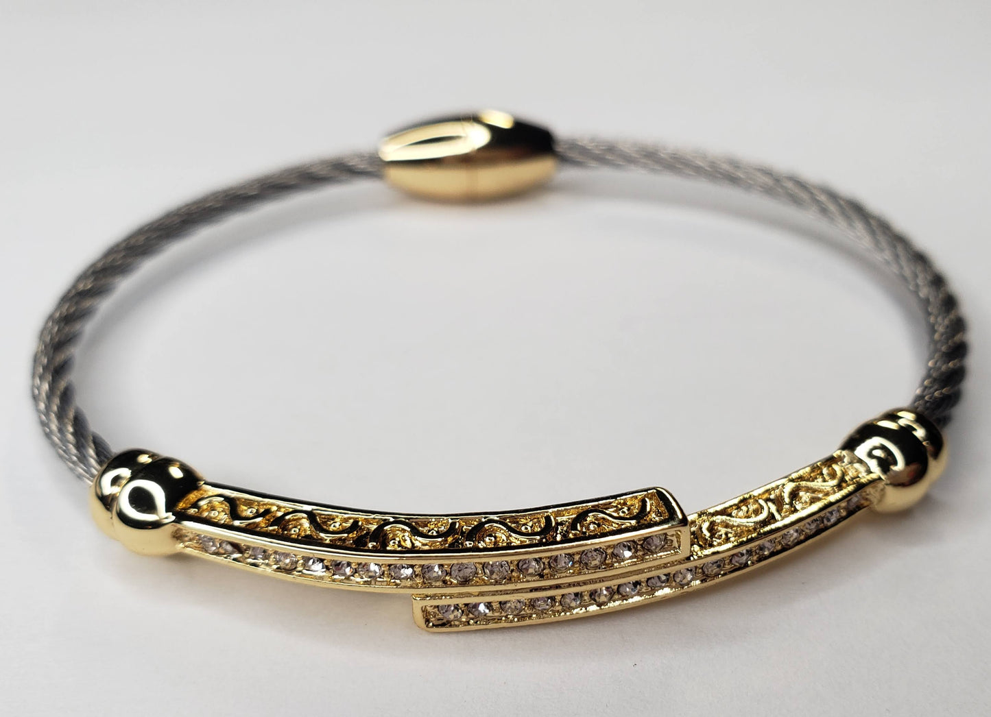 Pave Rhinestone Gold Bars Cable Magnetic Bracelet - Touch Me Textures