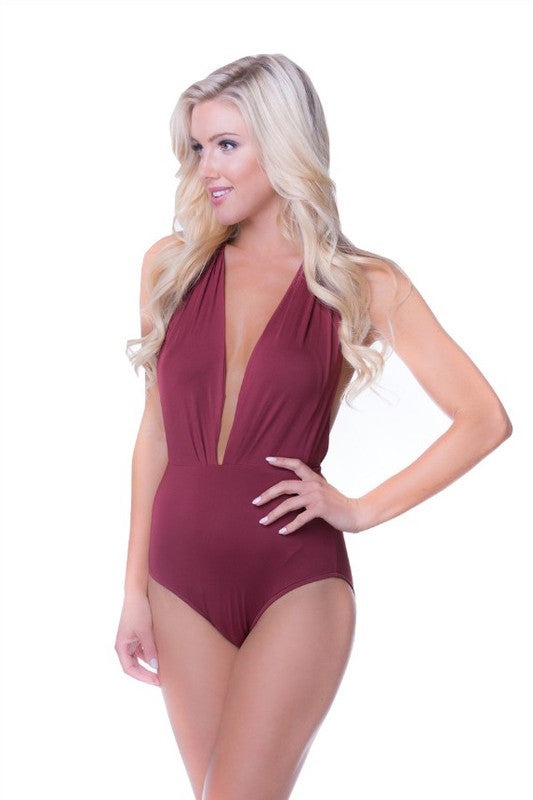 SOLID HALTER ONE PIECE SWIMSUIT