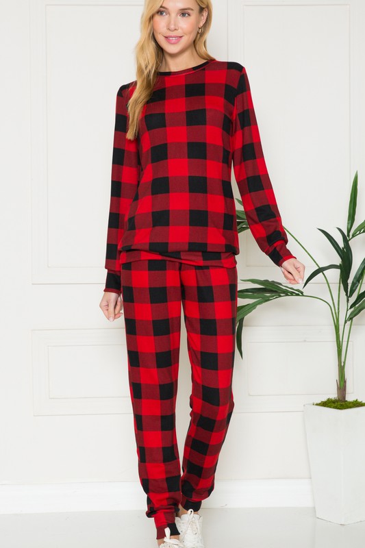 Plaid Long Sleeve Lounge Set