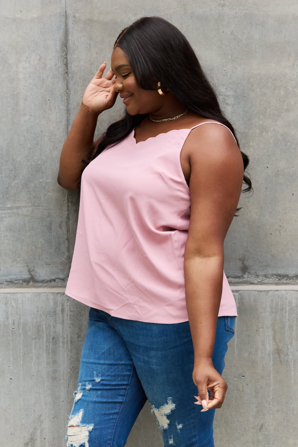 Sweet Lovely By Jen Full Size Scalloped Cami in Rosewood