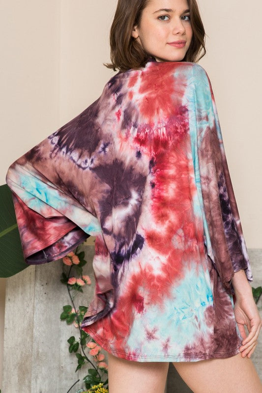 Plus Tie Dye Oversized Open Cardigan