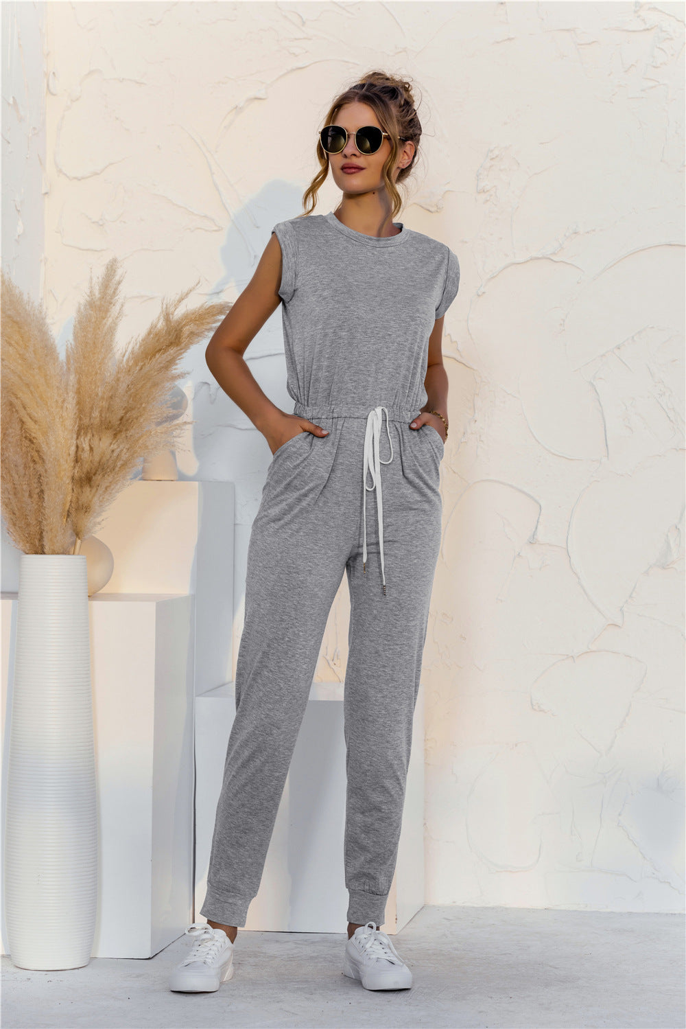 Sleeveless Knot Waist Jumpsuit - Touch Me Textures