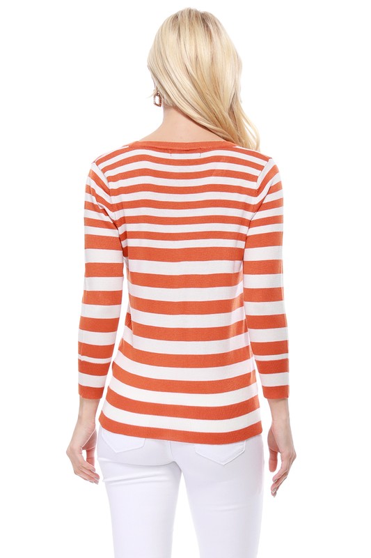 V Neck Striped Spandex Sweater Cardigan - Touch Me Textures