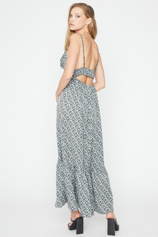 PRINTED SATIN MAXI DRESS - Touch Me Textures