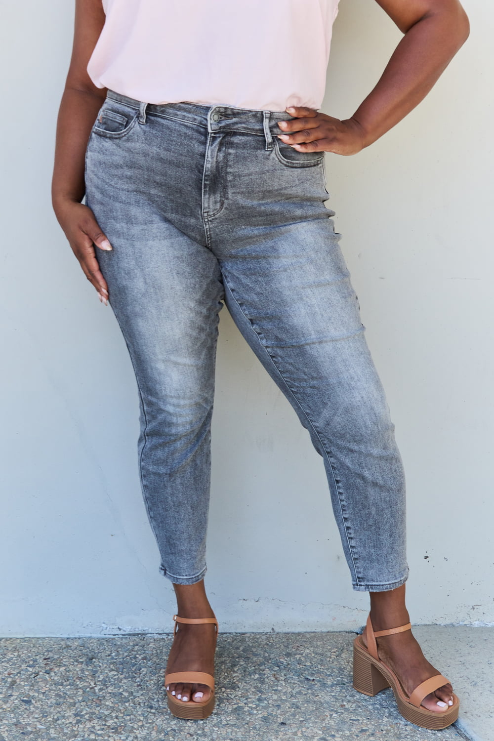 Judy Blue Racquel Full Size High Waisted Stone Wash Slim Fit Jeans - Touch Me Textures