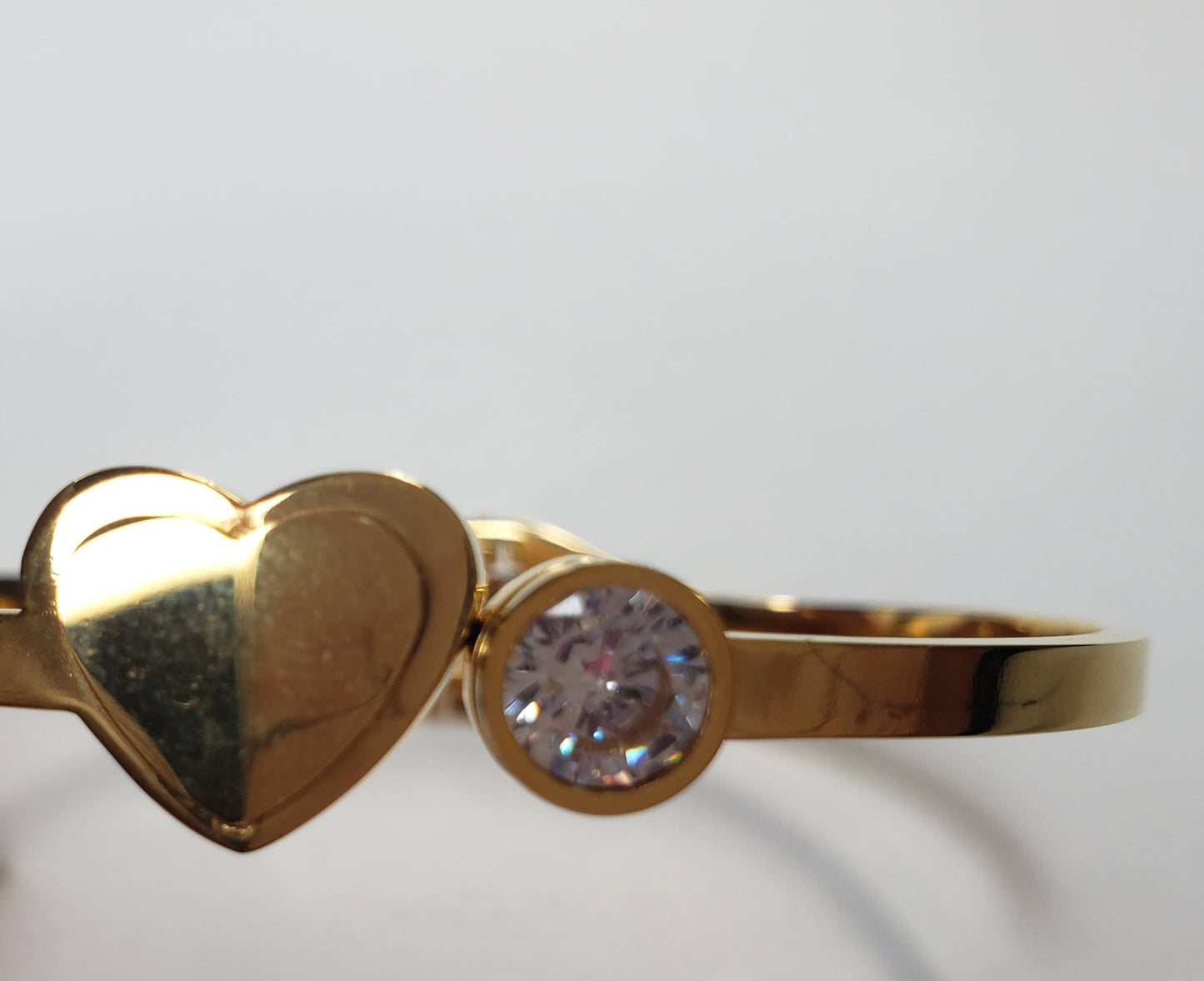 Stainless Steel Gold Cubic Zirconia Heart Cuff Bracelet Size: 2.5" - Touch Me Textures