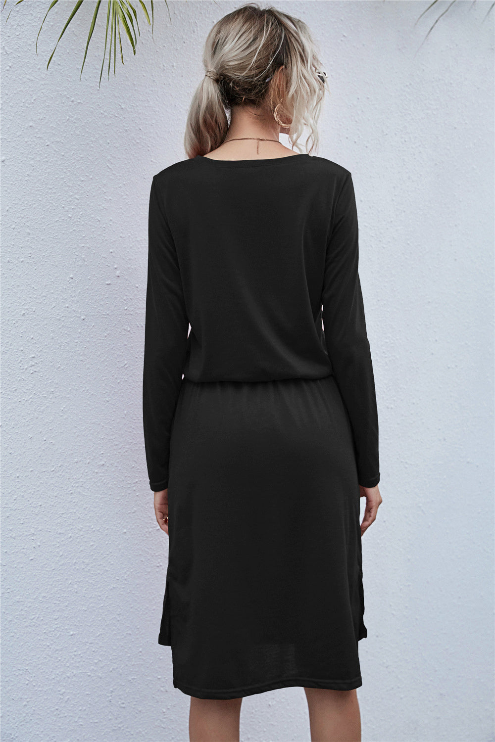 Round Neck Side Slit Dress - Touch Me Textures