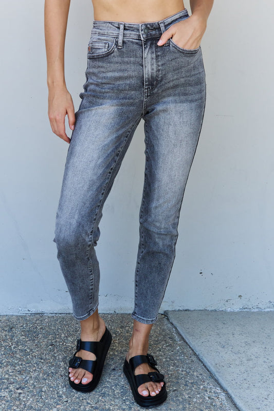 Judy Blue Racquel Full Size High Waisted Stone Wash Slim Fit Jeans - Touch Me Textures