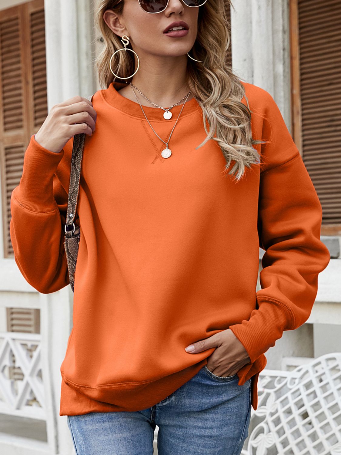 Dropped Shoulder Slit Sweatshirt