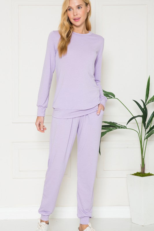 Plus Solid Long Sleeve Lounge Set