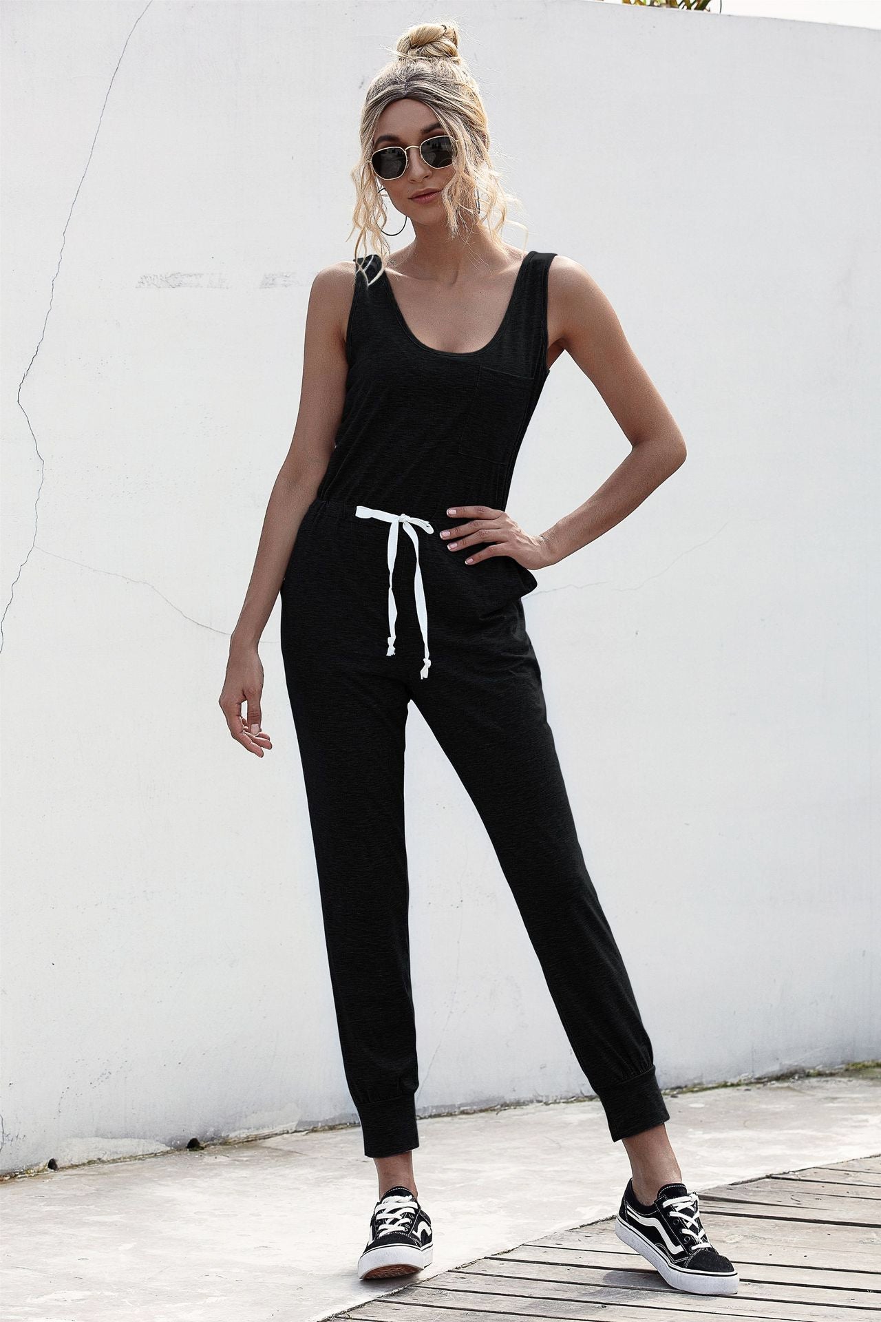 Knot Sleeveless Waist Jumpsuit - Touch Me Textures