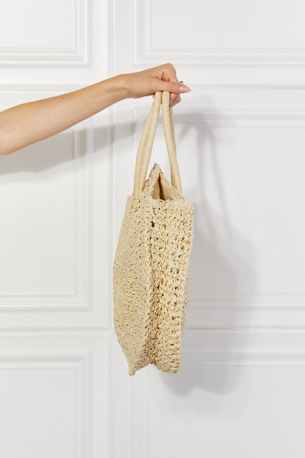 Justin Taylor Beach Date Straw Rattan Handbag in Ivory - Touch Me Textures