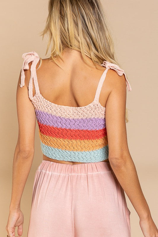 Tie shoulder Sweater Crop Tank Top