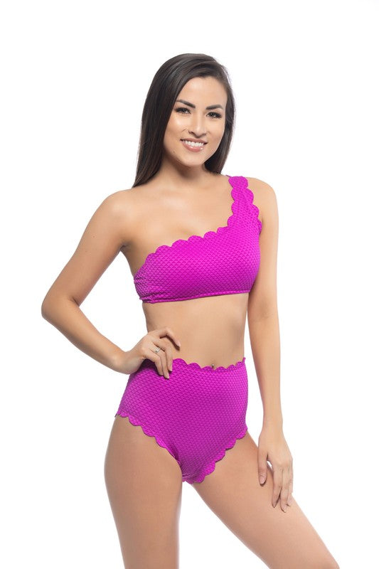 SOLID TEXTUREDSCALLOPE SWIM BIKINI SET