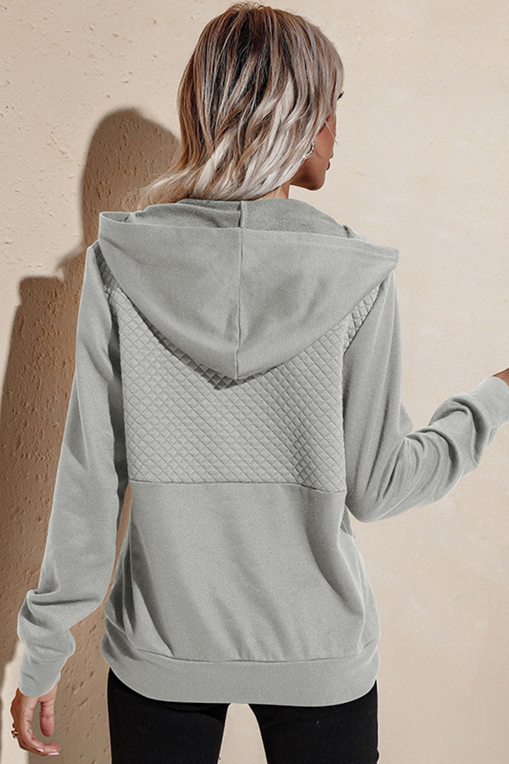 Quilted Patchwork Button Sweatshirt Hoodie - Touch Me Textures