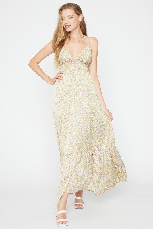 PRINTED SATIN MAXI DRESS - Touch Me Textures