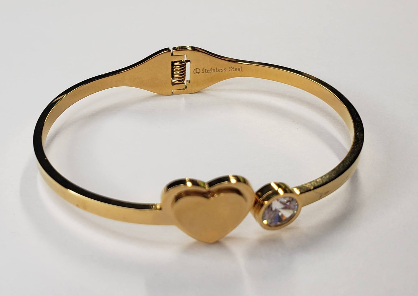 Stainless Steel Gold Cubic Zirconia Heart Cuff Bracelet Size: 2.5" - Touch Me Textures