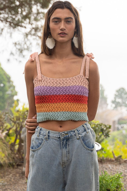 Tie shoulder Sweater Crop Tank Top