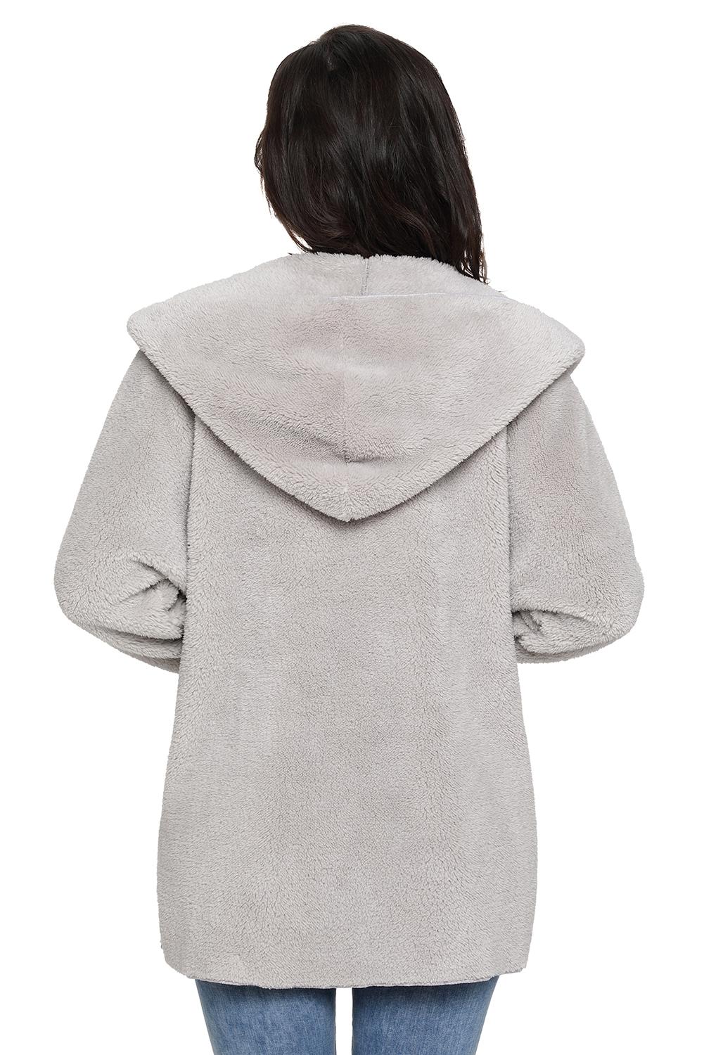 Soft Fleece Hooded Open Front Coat - Touch Me Textures