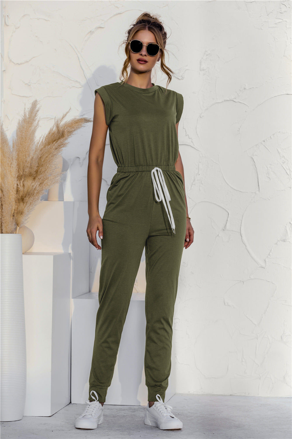 Sleeveless Knot Waist Jumpsuit - Touch Me Textures